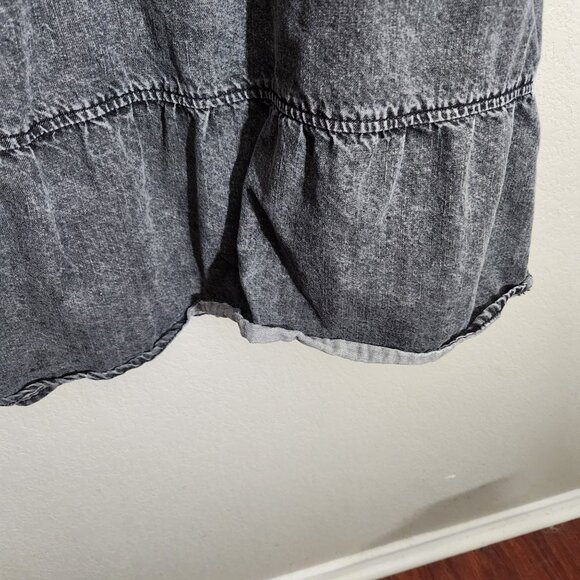 Denim Dress Sleeveless Gray Acid Wash Denim Button-Up Tunic Tiered Skirt Design - Picture 3 of 13